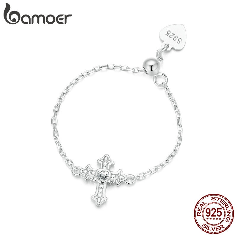 Anel Prata 925 Bamoer: Elegância e Fé