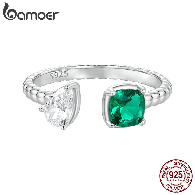 Anel Prata 925 Bamoer: Elegância e Zircônia Verde