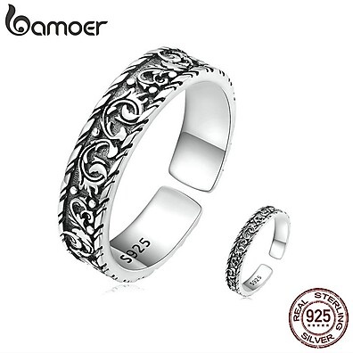 Anel Prata 925 Bamoer: Elegância Vintage