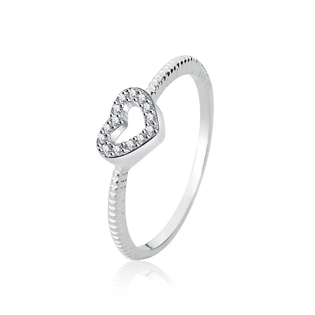 Anel Prata 925 Coração Cravejado Zircônias – Luxo e Elegância