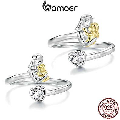 Anel Prata 925 Mãe e Filho – Bamoer