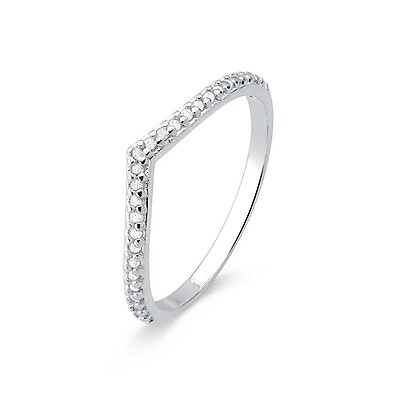 Anel Prata 925 V com Zircônias: Elegância Impecável