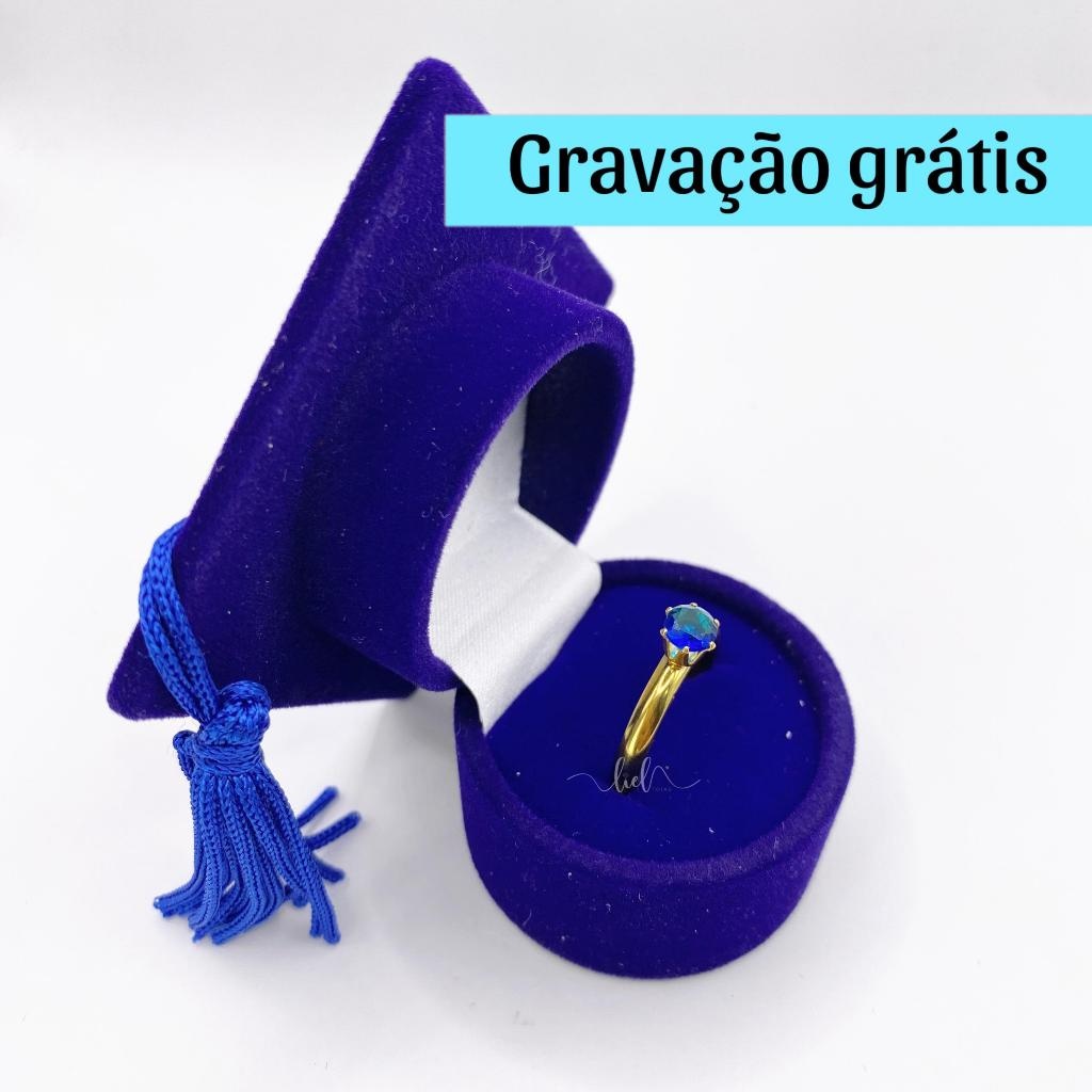 Anel Solitário Personalizado com Zircônia para Formatura
