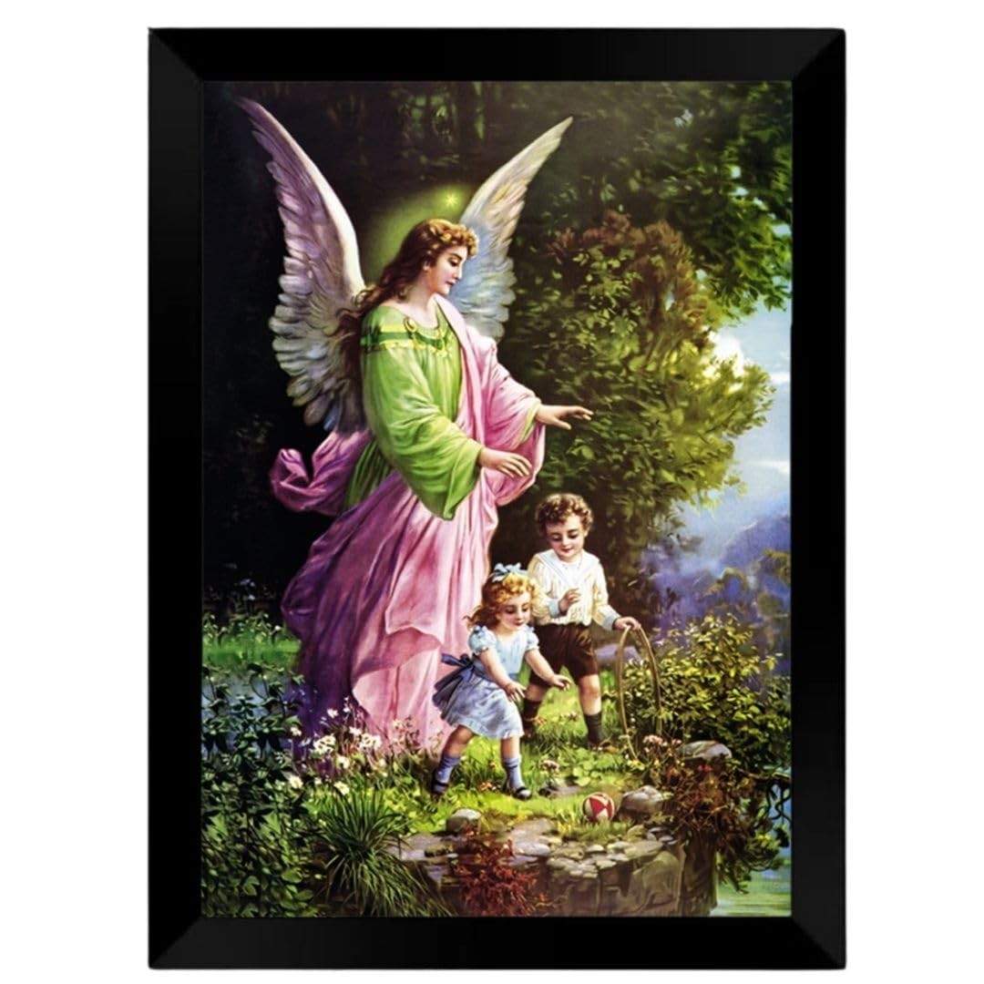 Quadro Decorativo Religioso Anjo da Guarda - Proteção e Fé na Sua Casa (A4, Preto)