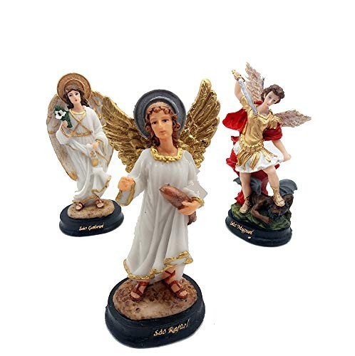 Kit 3 Anjos da Guarda em Resina - São Miguel, Gabriel e Rafael 15cm | Presente Espiritual com Detalhes Finos