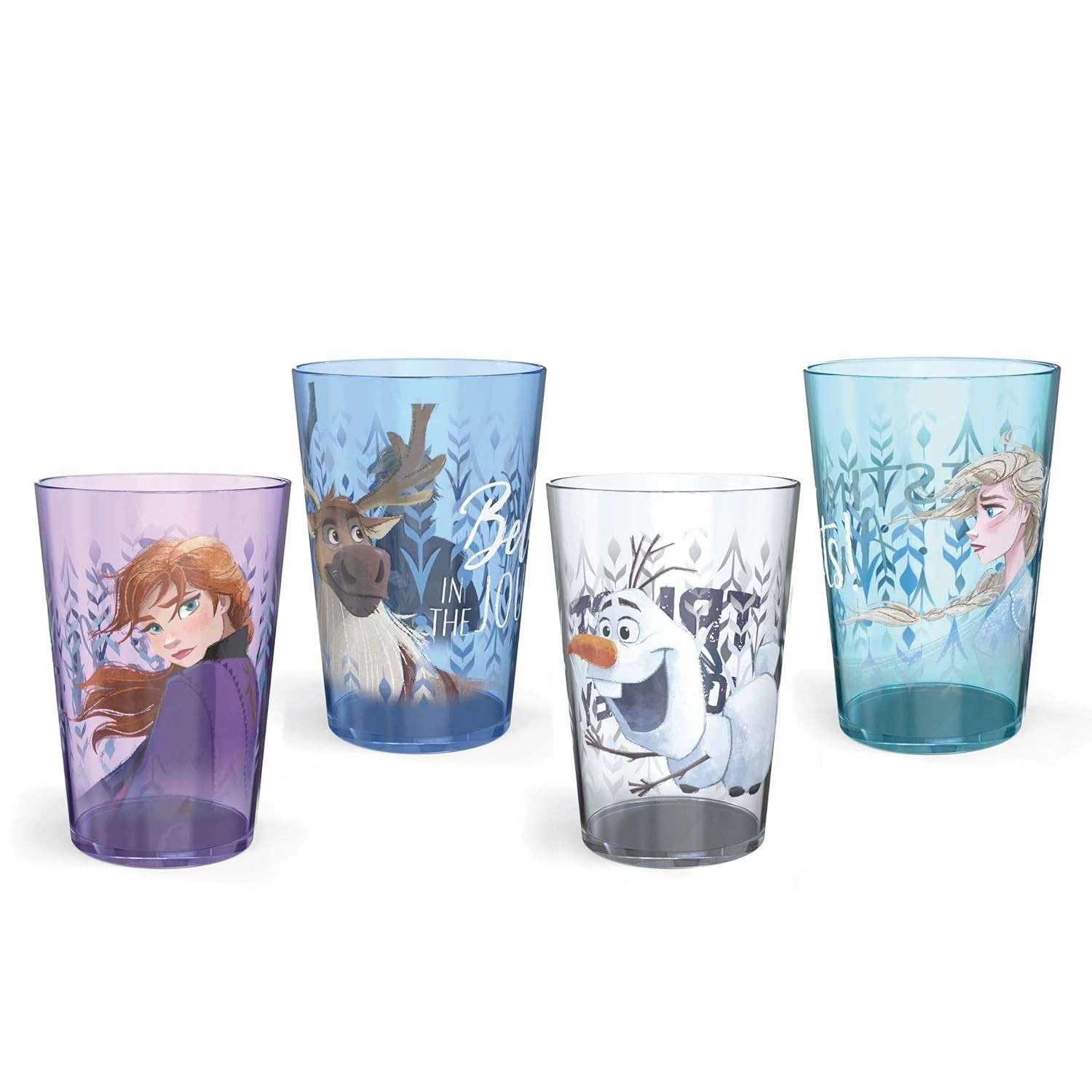 Conjunto de Copos Disney Frozen 2 - 4 Copos de Plástico com Personagens Anna, Elsa e Olaf