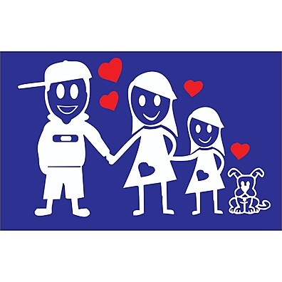 Adesivo Família Feliz 16x9cm: Pai, Mãe, Filha e Cachorro – Dura 1 Ano!