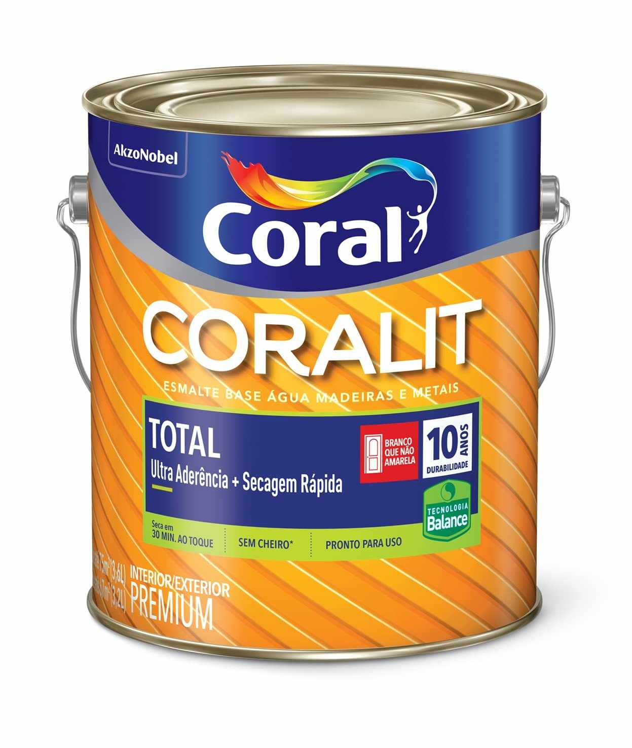Esmalte Coralit Total Brilhante Branco 3,6L - Acabamento Impecável e Durabilidade 10 Anos
