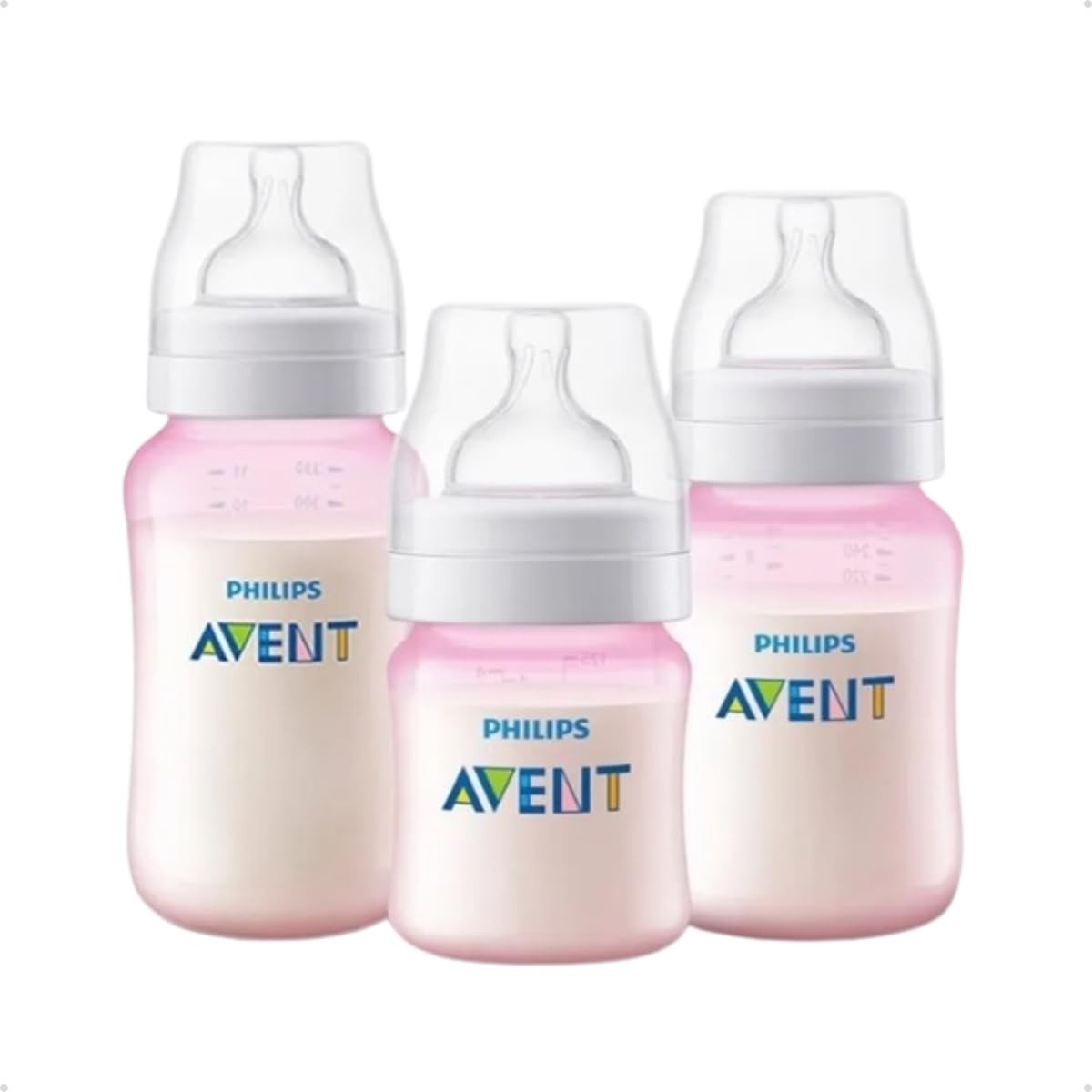 Kit Mamadeiras Avent Clássica Anticólica Rosa - 125ml, 260ml e 310ml - Philips Avent