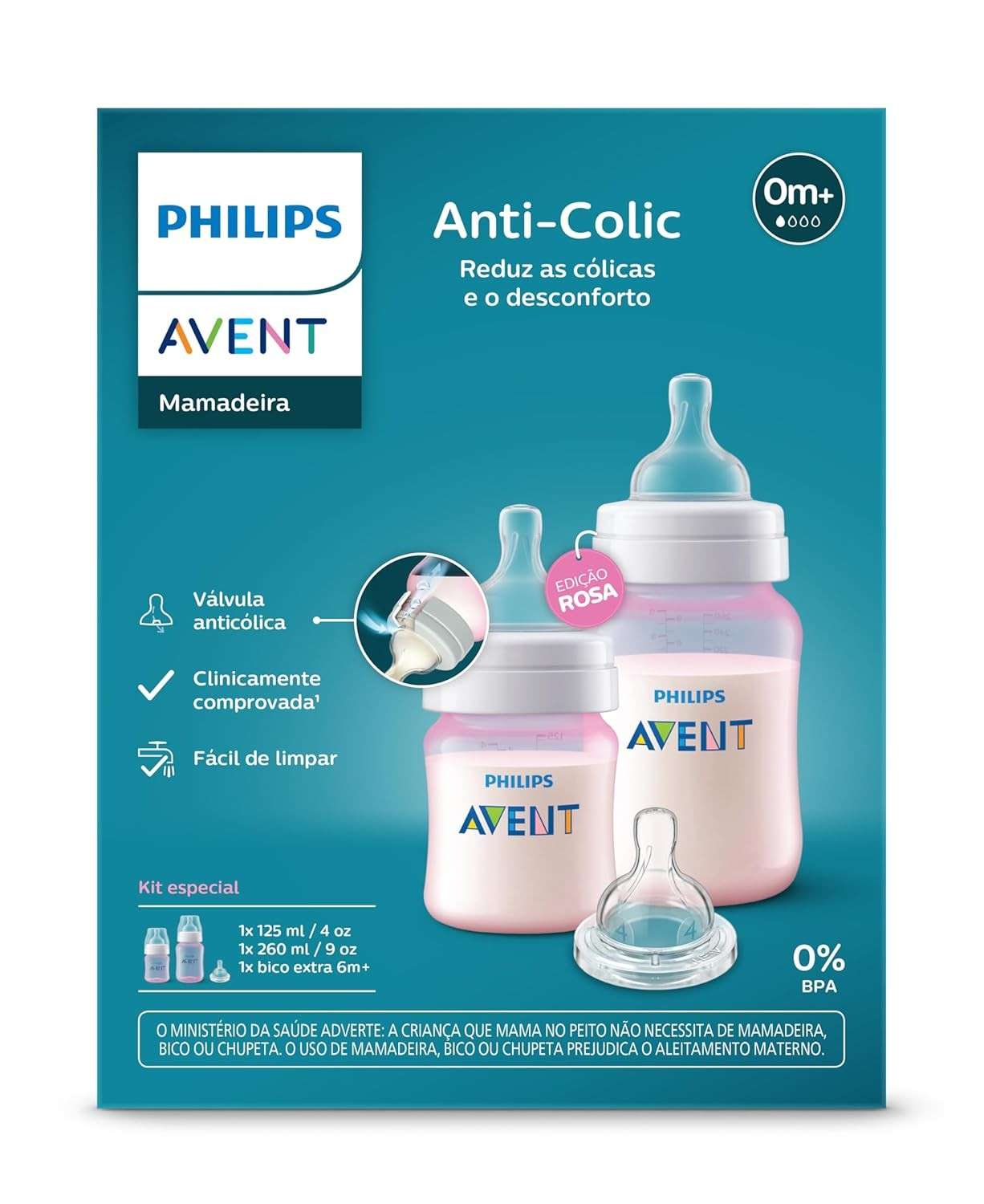 Philips Avent Kit Duplo Mamadeira Anticólica 125ml + 260ml Rosa - Conforto e Segurança para Bebês
