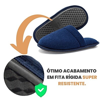 Pantufa Chinelo Azul Marinho Com Sola Antiderrapante