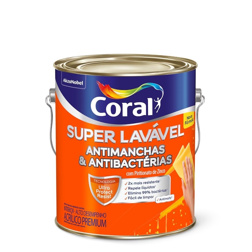 Super Lavável Antimanchas Coral Eggshell Branco 3,6L - Alta Resistência e Fácil Limpeza
