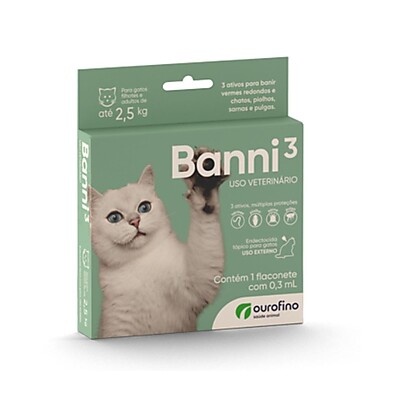 Antipulgas Gatos Banni 3 – Combate a Vermes, Pulgas e Sarnas