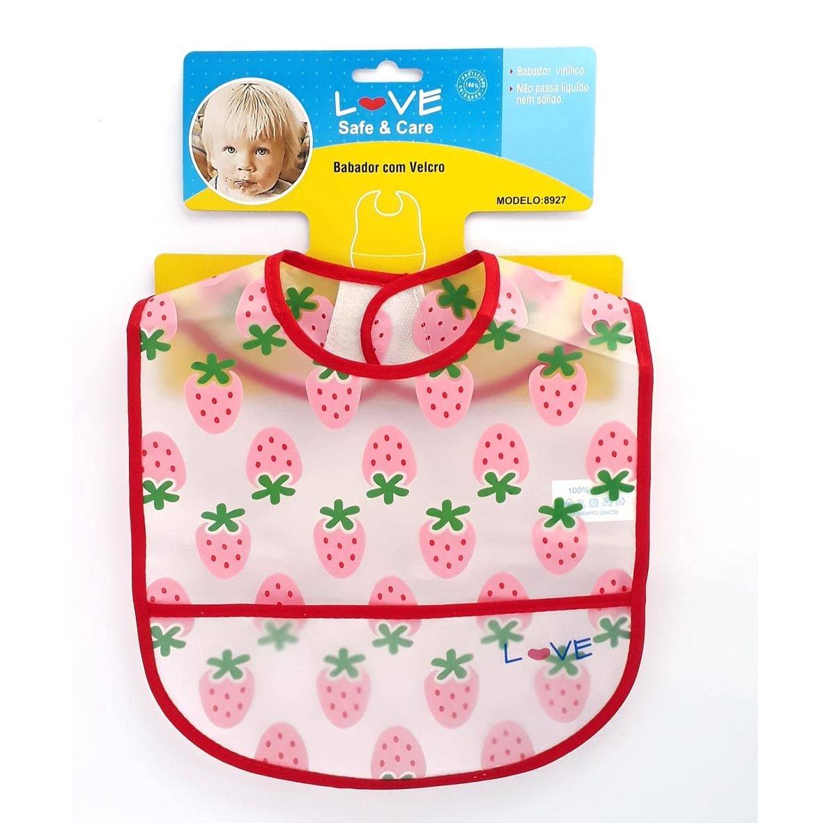 Babador com Bolso Morango Love - Proteção Total em Vinil Antivazamento