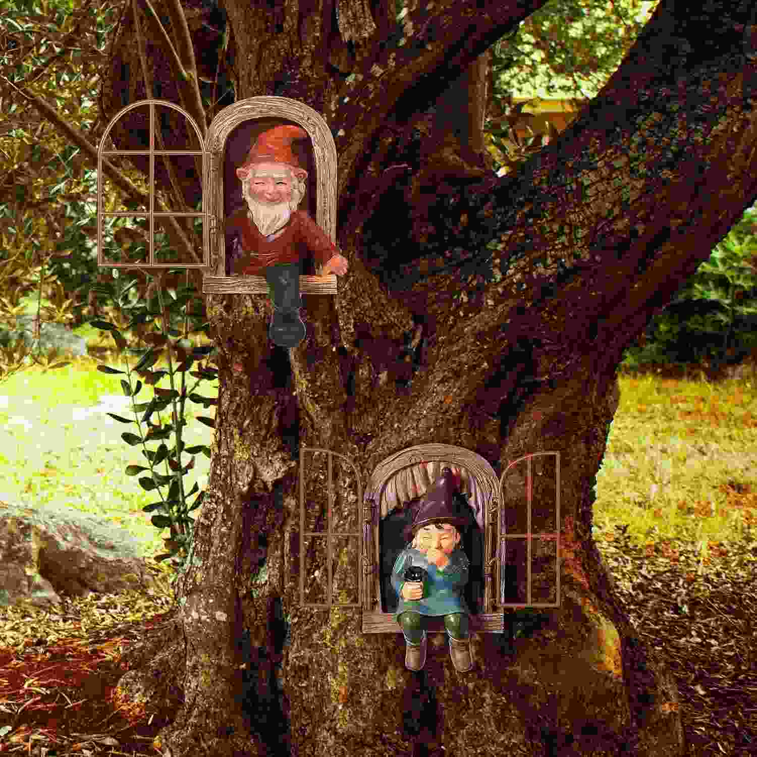 Estátuas de Gnomos de Jardim com Estilo Encantador - 2 Peças para Decoração ao Ar Livre