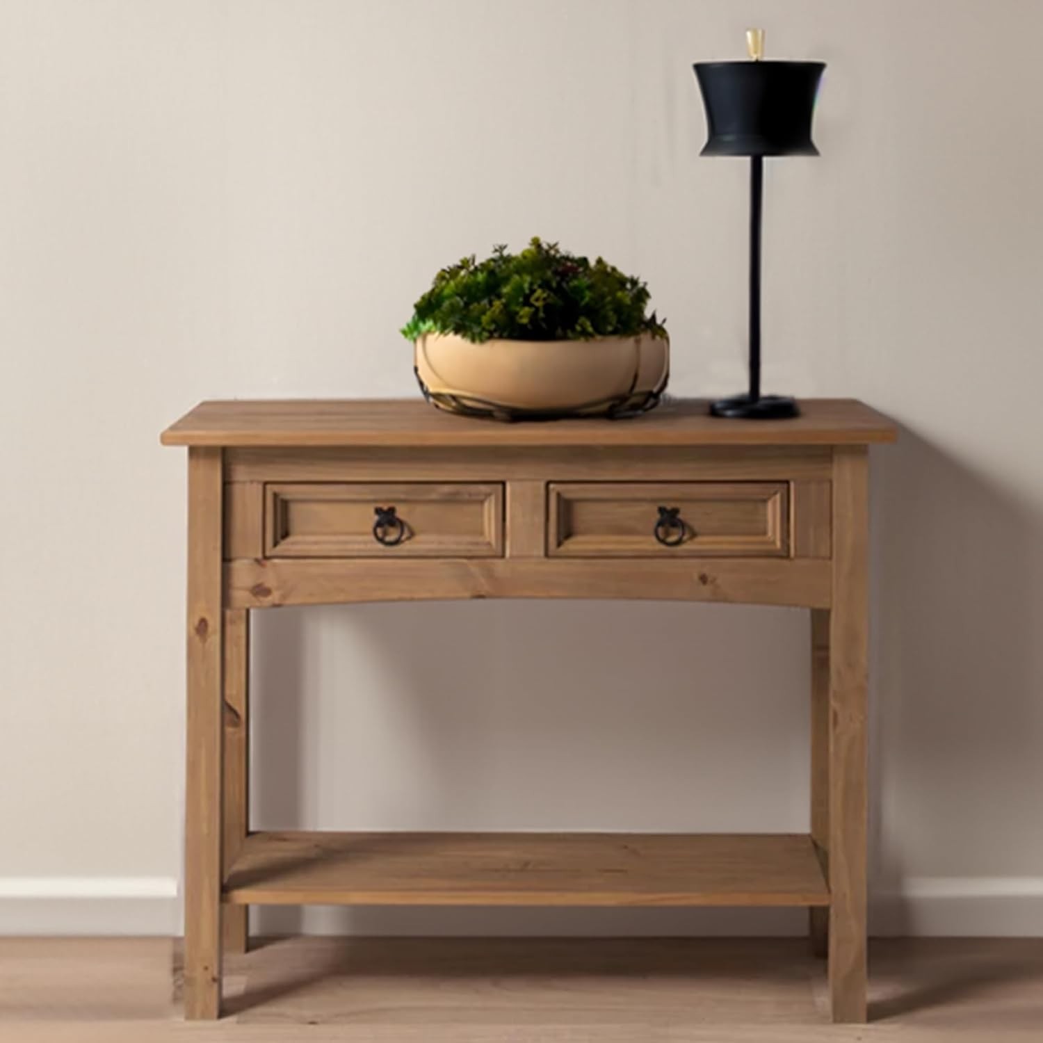 Aparador de Madeira Maciça com 2 Gavetas - Estilo Vintage Marrom Antique | Acabamento em Cera, Pinus Elliottis