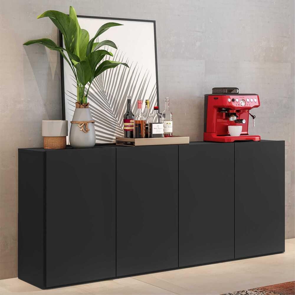 Aparador Buffet 4 Portas Preto: Organize com Estilo!
