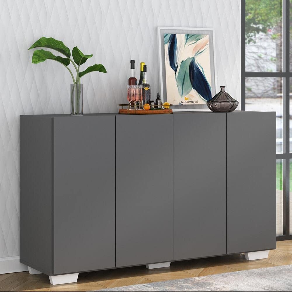 Aparador Buffet 4 Portas Veneza Grafite/Branco - Design Moderno e Resistente