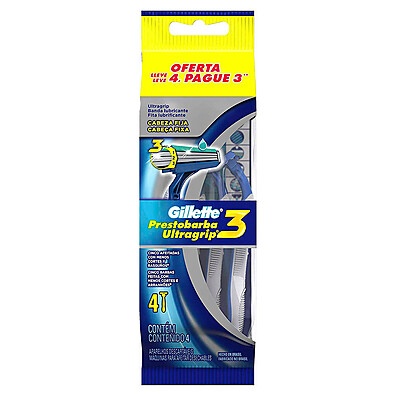 Aparelho de Barbear Prestobarba Ultragrip 3: 2 Lâminas + Fita Lubrificante
