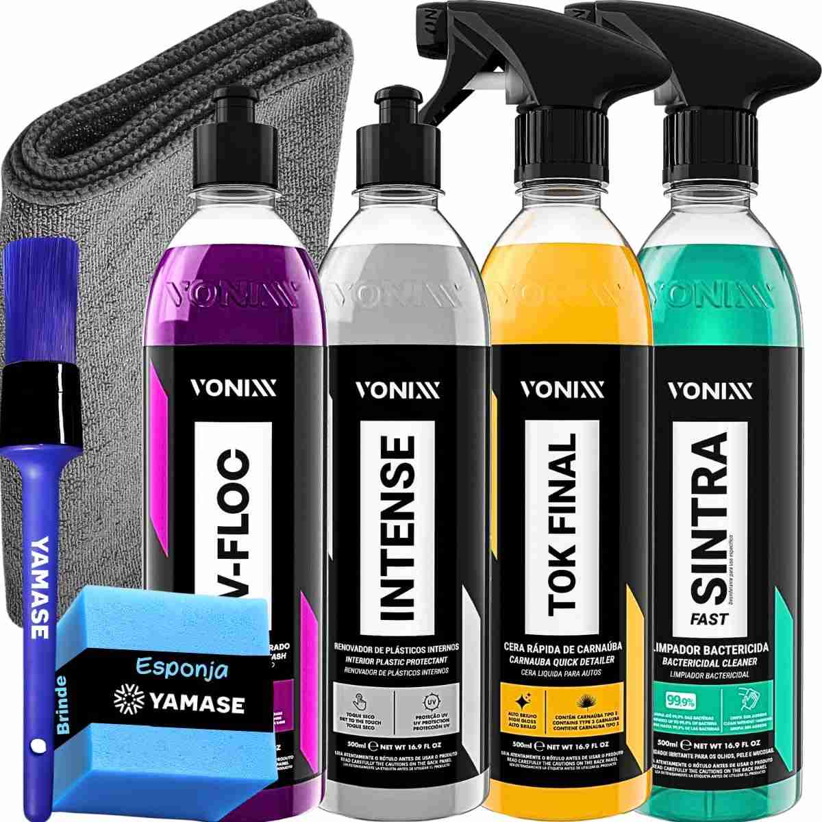 Kit Completo Estética Automotiva Vonixx: Shampoo, APC, Revitalizador e Cera + Acessórios