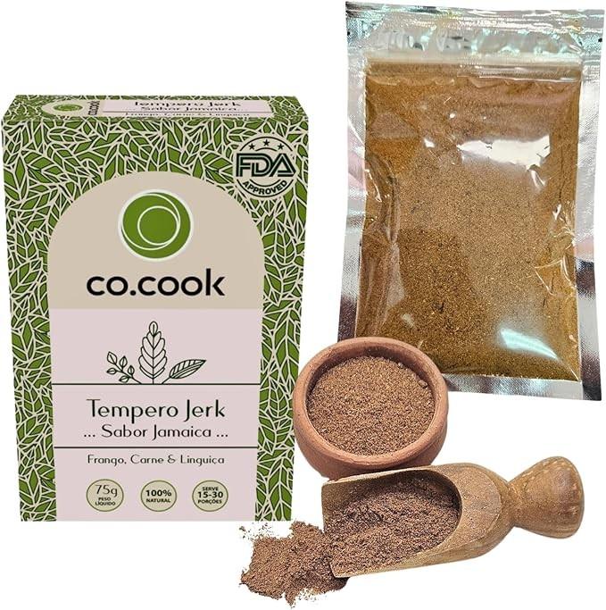 CoCook Tempero 100% Natural Jerk Apimentado Carne Frango Linguiça Sabor Jamaica 75g Sem Sódio Rende até 25 porções Zero Glúten, Zero Lactose, Zero Conservantes, Zero Corantes