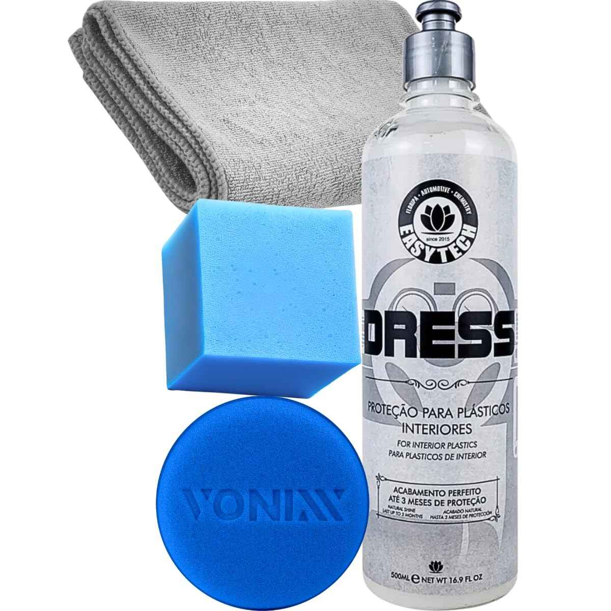 Kit Revitalizador de Plásticos Internos Easytech Dress 500ml + Pano Microfibra e Aplicadores