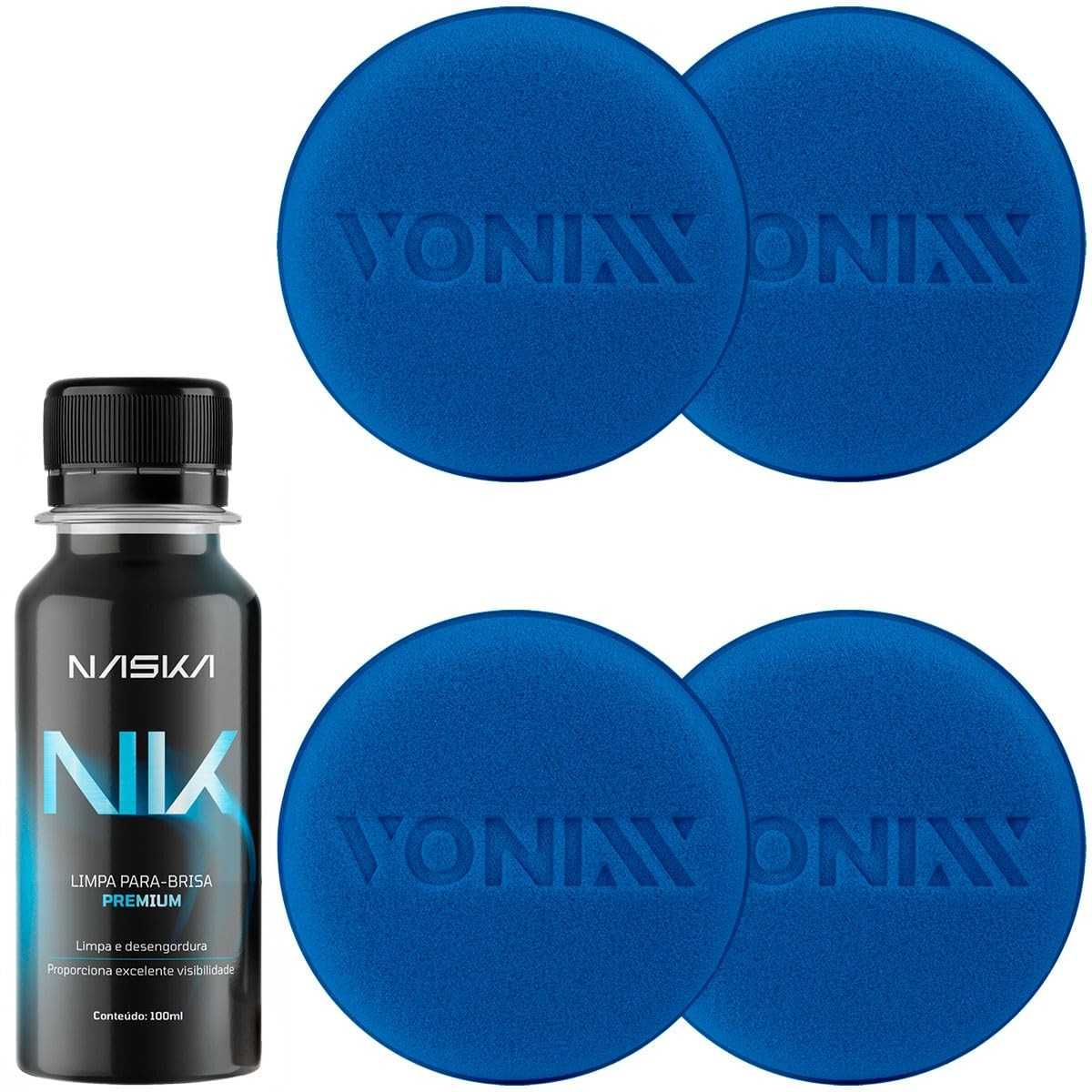 Kit Essencial: 4 Aplicadores de Espuma Premium + Limpa Para-brisa Naska para Estética Automotiva