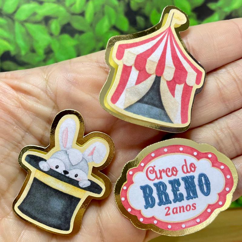 Apliques 3D Dourados para Festa de Circo: 15 Unidades com Estilo Aquarela