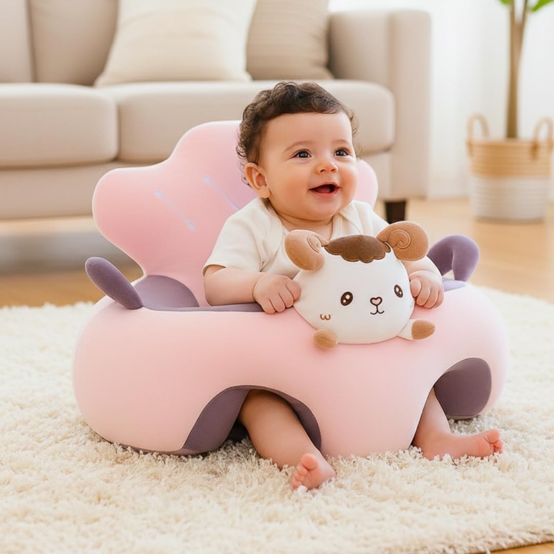 Almofada Infantil de Apoio para Bebê Sentar - Carneirinha Rosa | Segurança e Conforto para o Desenvolvimento