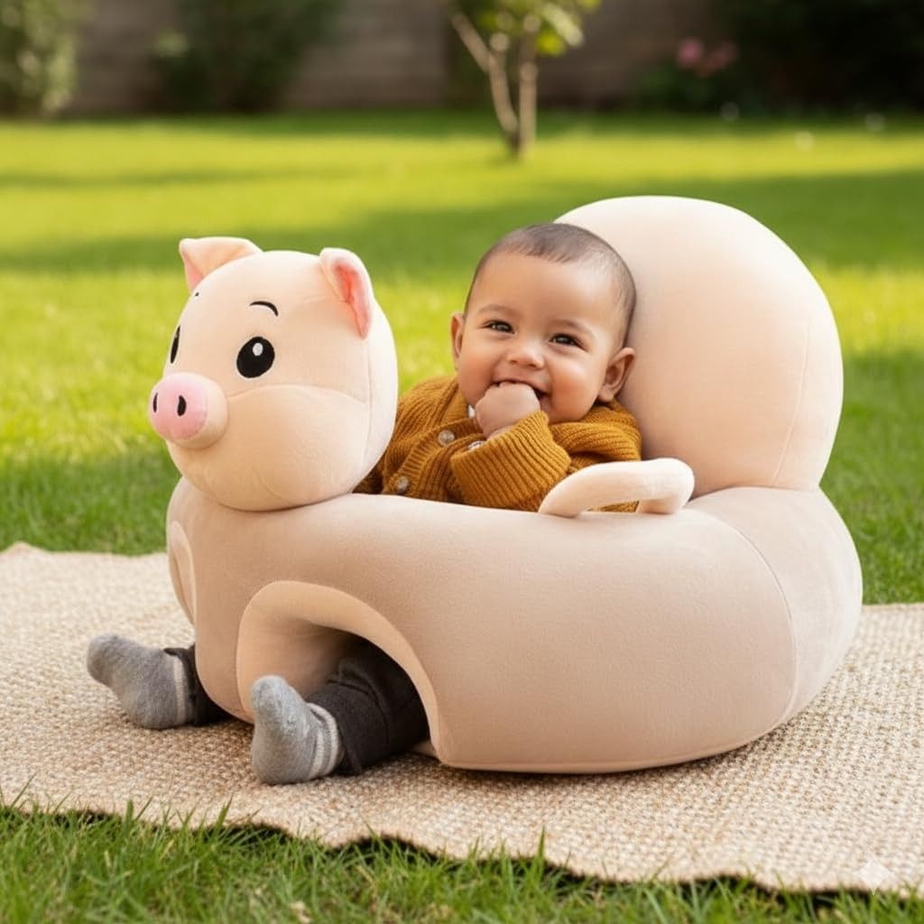 Almofada Infantil de Apoio para Bebê - Segurança e Conforto no Sentar (Porco Bêbê)