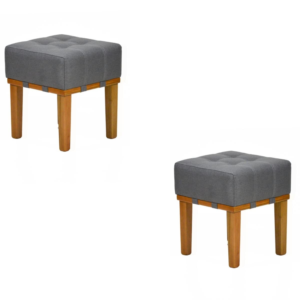 Kit 2 Puffs Apolo em Madeira Maciça - Estilo Banqueta com Tecido Linho Bege | Decore com Sofisticação e Versatilidade