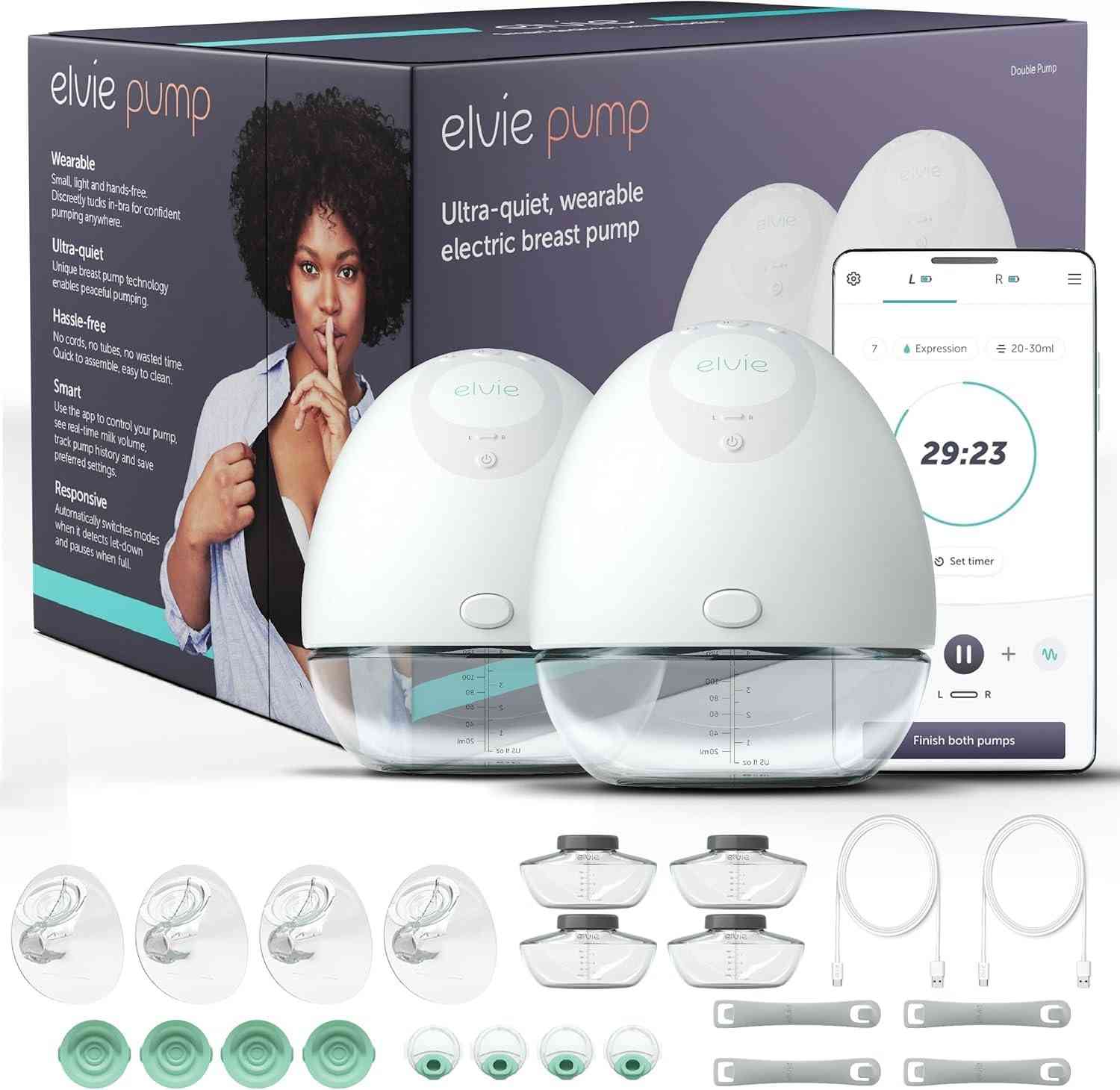 Elvie - Bomba de Amamentação Dupla Silenciosa e Portátil com App