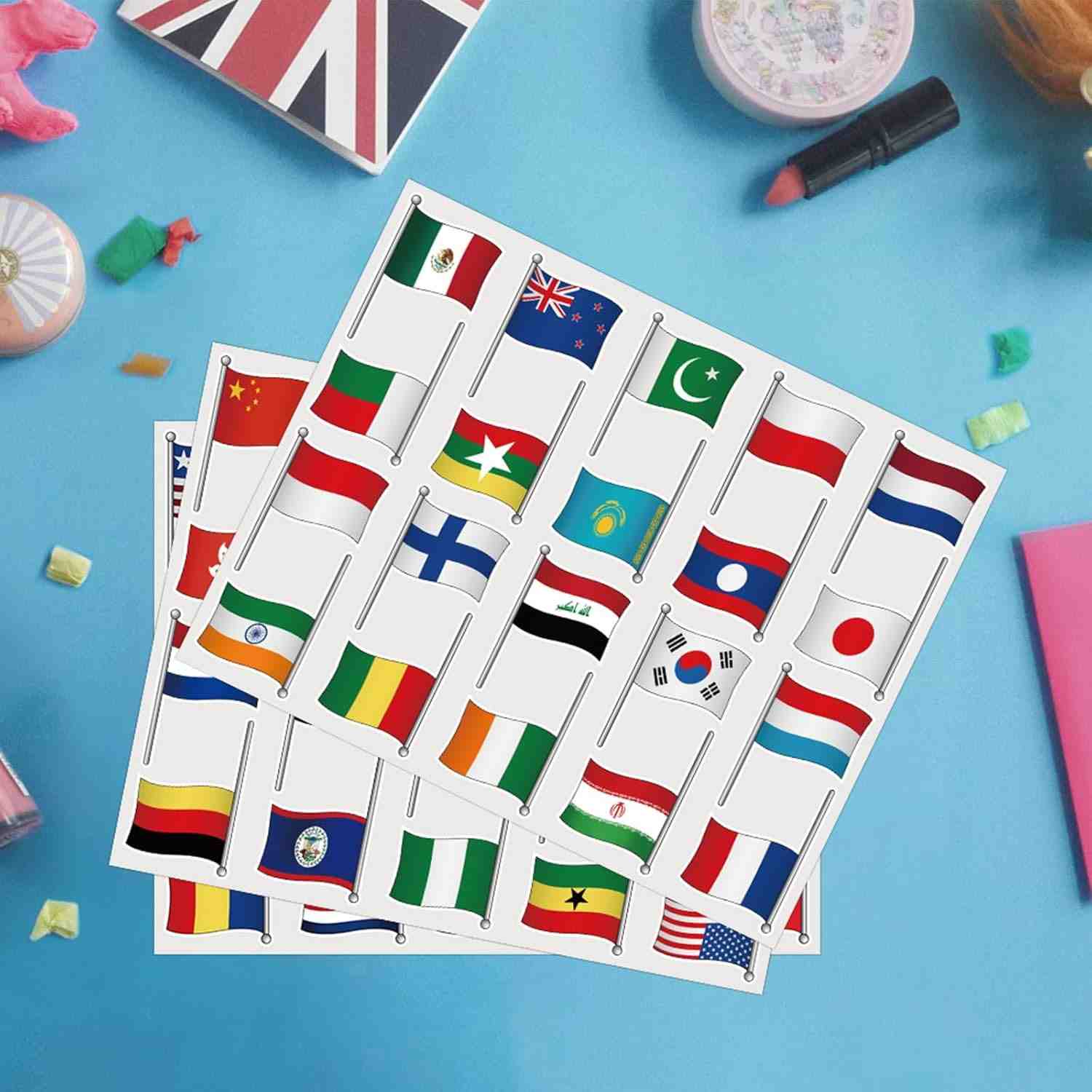 Adesivos de Bandeiras do Mundo - 120 Peças para Viagens, Decoração e Aprendizado