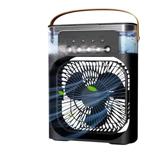 Mini Ventilador de Mesa com Função Ar Condicionado Portátil USB - Climatizador e Umidificador com Luz LED Bivolt