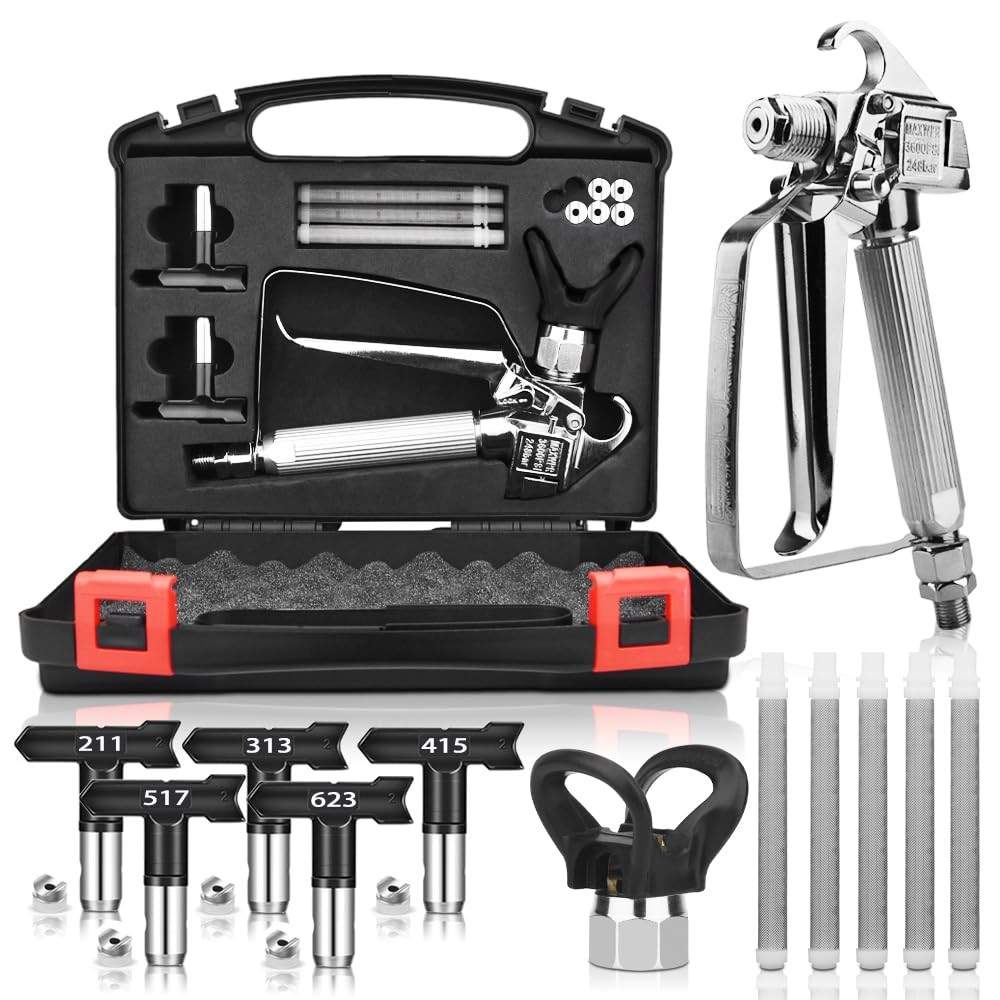 Kit Pistola de Pulverização de Tinta Sem Ar 3600 PSI com 5 Pontas + Protetor e Filtros