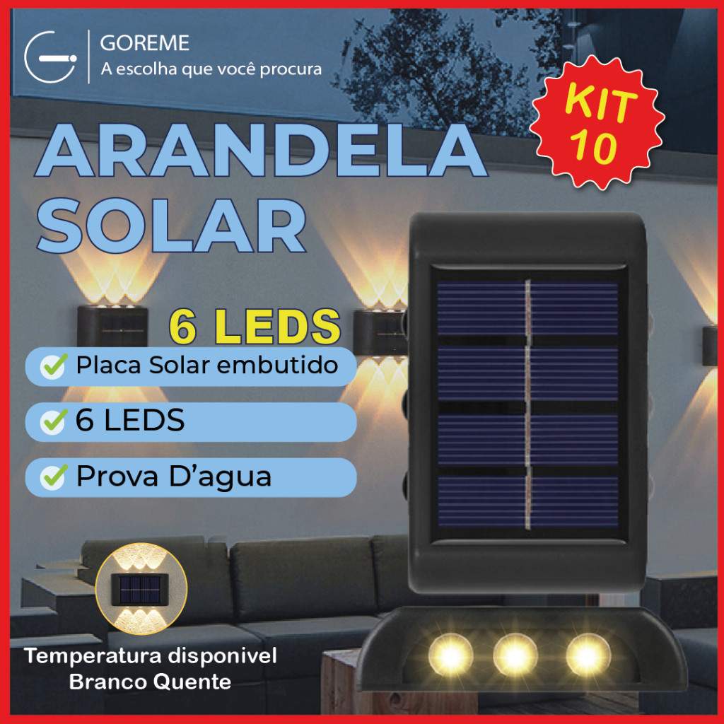 Arandela Solar 6 LEDs: Iluminação Externa Sem Fio