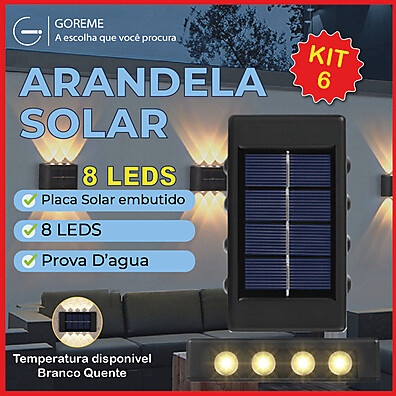 Arandela Solar 8 LEDs: Iluminação Externa Sem Fio