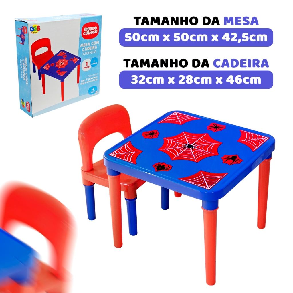 Mesinha e Cadeira Infantil Unicórnio, Dinossauro ou Herói Aranha