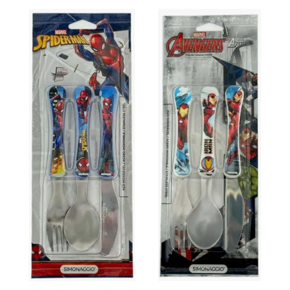 Kit Talheres Infantil Super Heróis - Homem de Ferro + Homem-Aranha 6 Peças