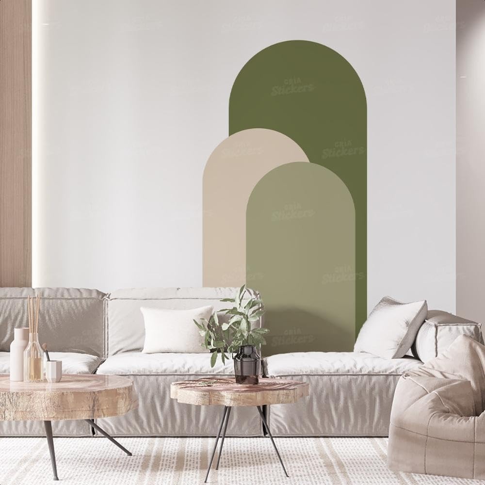 Adesivo Decorativo Arco de Cores Neutras - Lavável, Fácil Aplicação, Design Moderno para Sala e Quarto