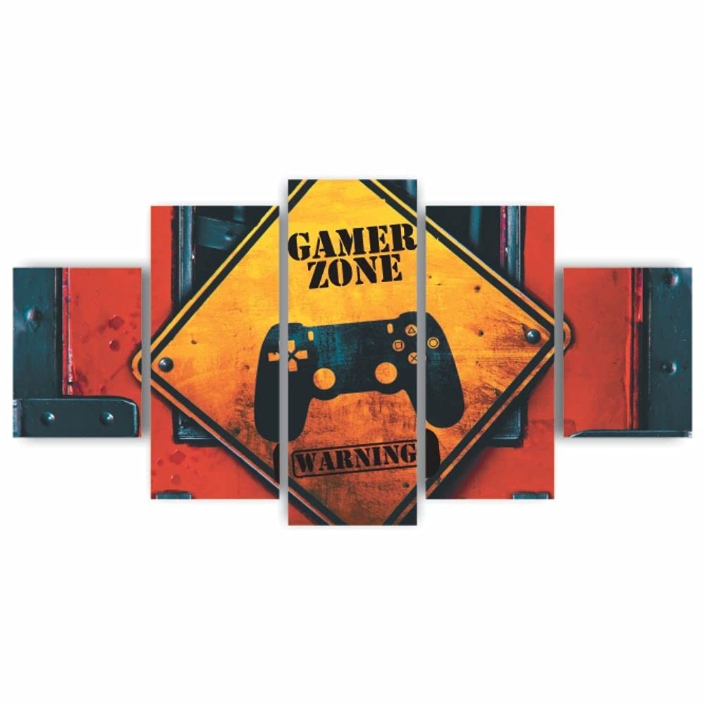 Quadros Decorativos MDF Gamer Zone Warning Area - Estilo Game para Sala e Quarto