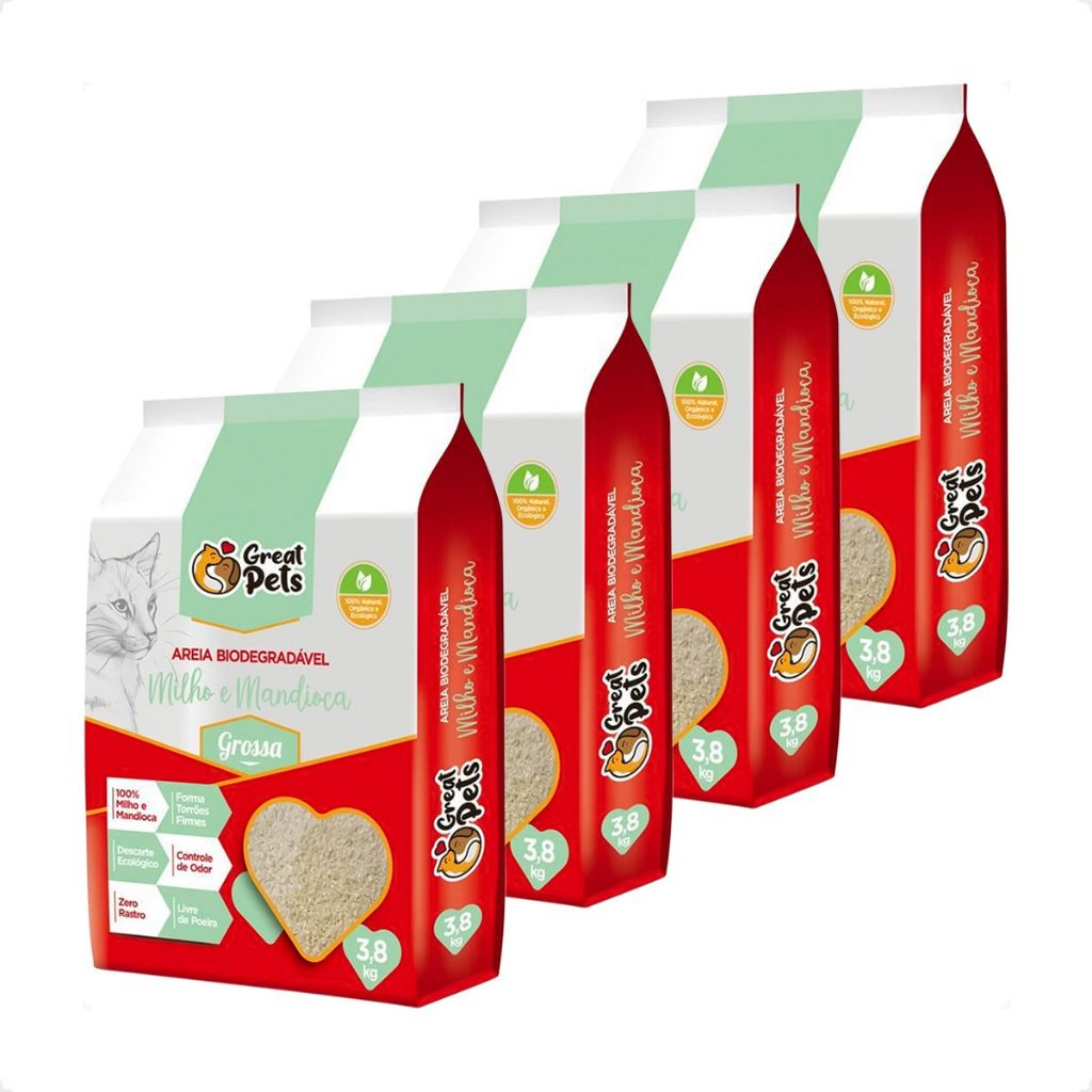 Areia Biodegradável para Gatos: Kit com 4x3,8Kg