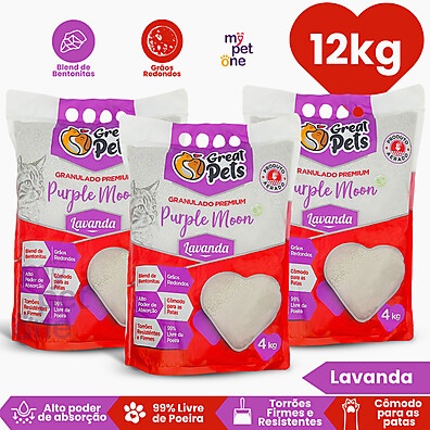 Areia Gatos Lavanda: Kit 3x4kg Great Pets