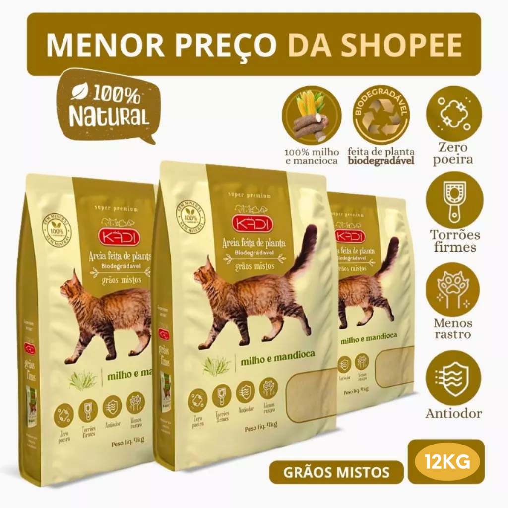 Areia Kadi: Biodegradável e Natural para seu Gato 🌿