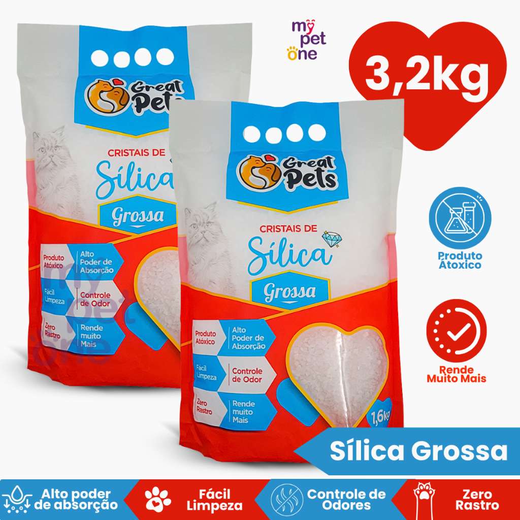 Areia Sílica Grossa Great Pets para Gatos: 2 Kits de 1,6 Kg