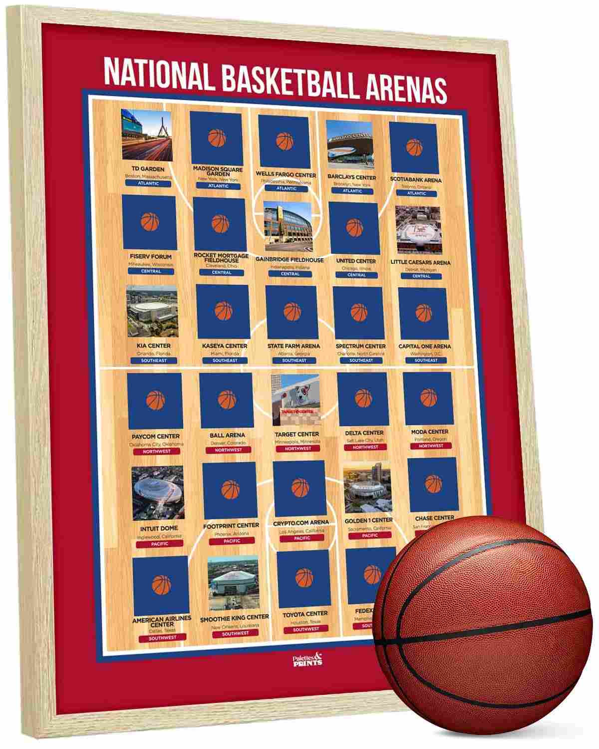 Pôster Interativo de Basquete Arena Scratch Off - Mapa de Arenas NBA para Fãs de Basquete