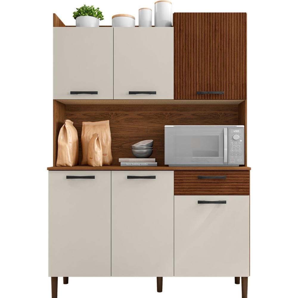 Armário de Cozinha Genova Nogueira/Off White - Design Moderno e Funcionalidade