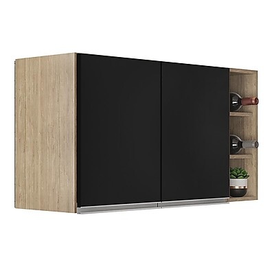 Armário Aéreo Califórnia 80cm + Nicho Garrafeiro – Riad Castanho/Preto