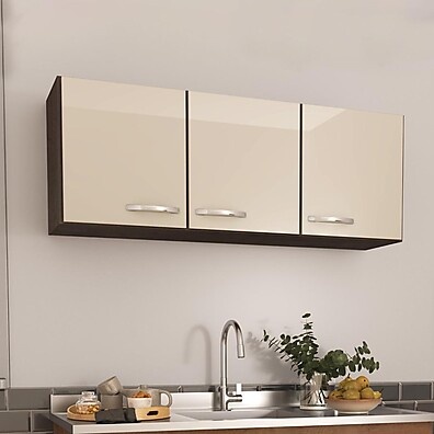 Armário Aéreo Fidelitá Suiça 120cm: 3 Portas Noce/Off-White