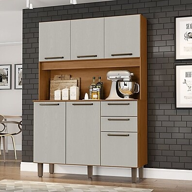 Armário Cozinha 6 Portas 2 Gavetas 120cm – Cinamomo/Areia